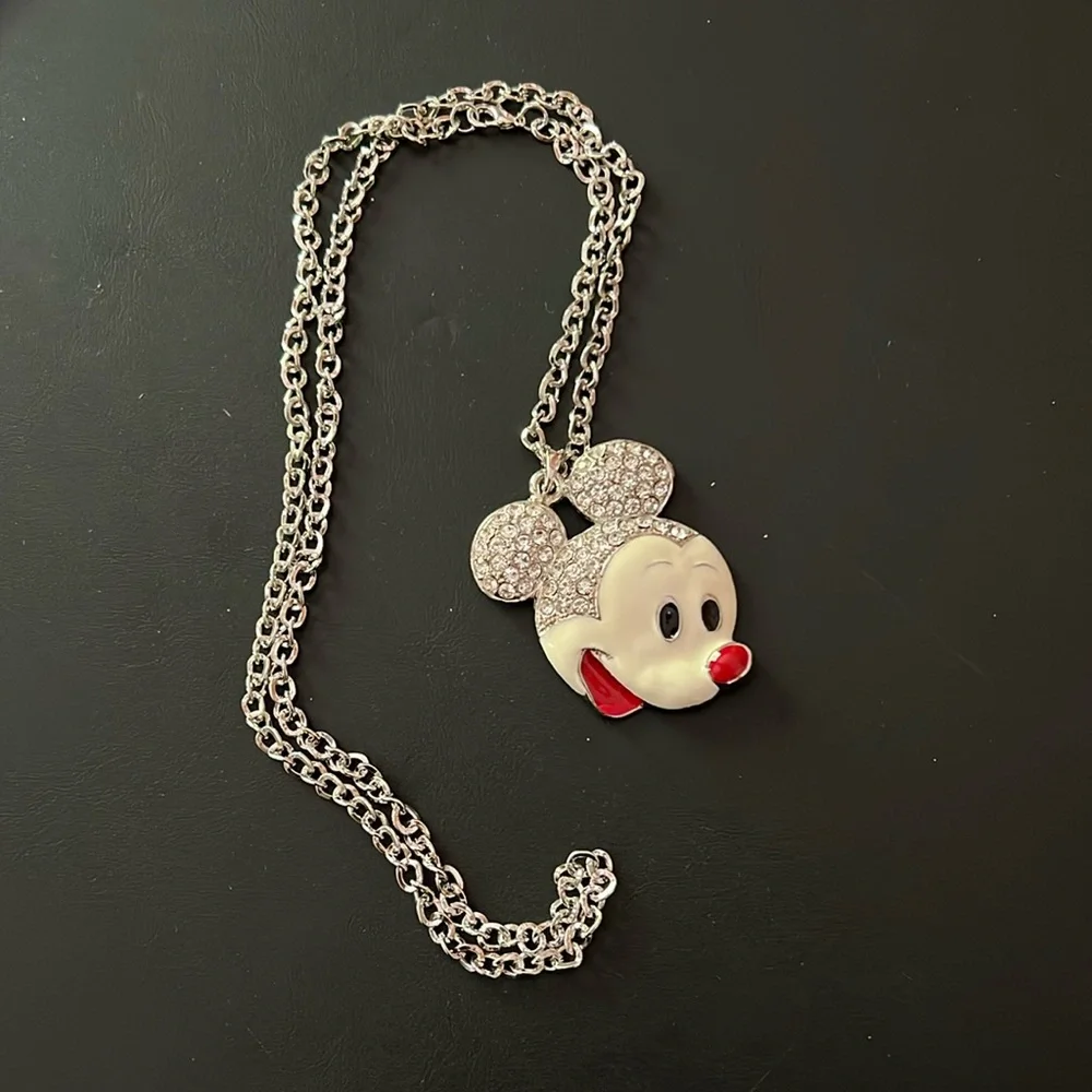 Enamel Pendant Necklace with Crystals 14” silver chain
